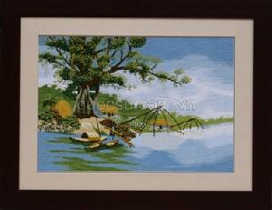 Tranh Thêu Cây đa bến nước - ĐL-008