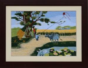 Tranh Thêu Chăn trâu thả diều - ĐL-006