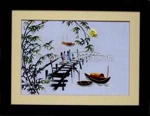 Tranh Thêu tay Thuyền tre - RM-015