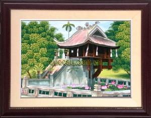 Tranh thêu tay Chùa 1 cột - QS.đ-010e