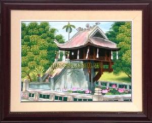 Tranh thêu tay Chùa 1 cột - QS.đ-010f